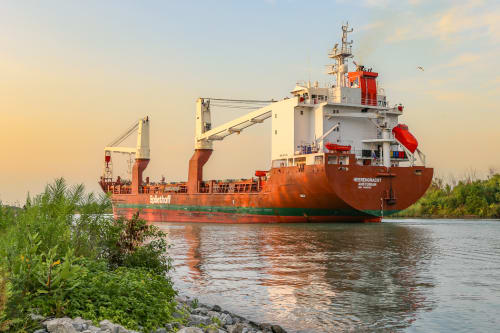 A ship in the Welland Canal in St. Catharines.