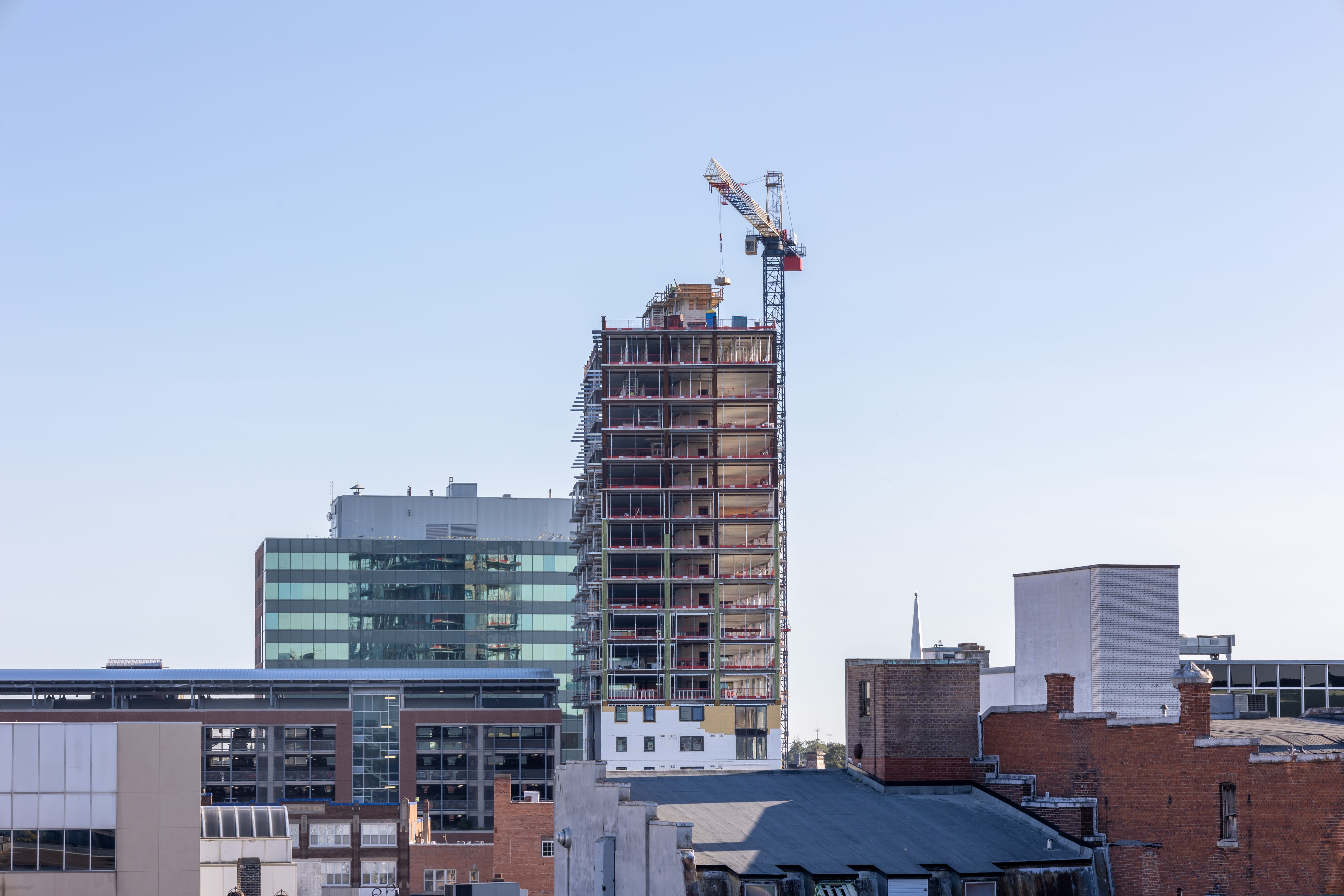 A skyscraper under construction in Downtown St. Catharines